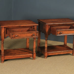 Pair of English 17th Century Style Solid Oak Bedside / Hall Side Tables by Kirkland Kitchens (Circa 1990) - yolagray.com