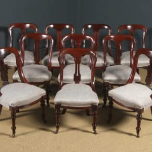 Antique English Victorian Set of Ten 10 Mahogany Bow Back Dining Chairs (Circa 1880) - yolagray.com