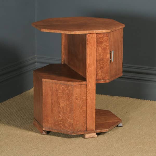 Antique English Art Deco Oak Octagonal Bedside Cabinet Table Nightstand (Circa 1941) - yolagray.com