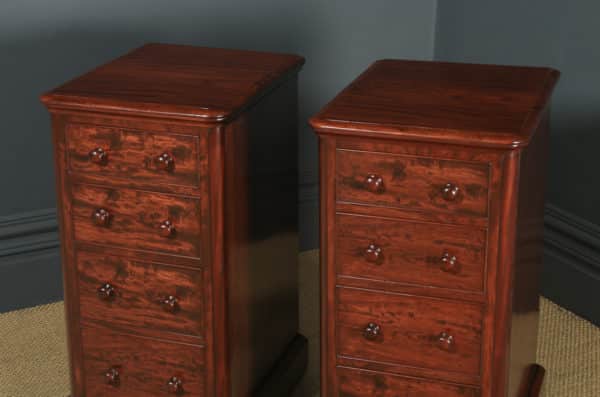 Antique English Pair of Victorian Figured Mahogany Bedside Chests / Tables / Nightstands (Circa 1860) - yolagray.com