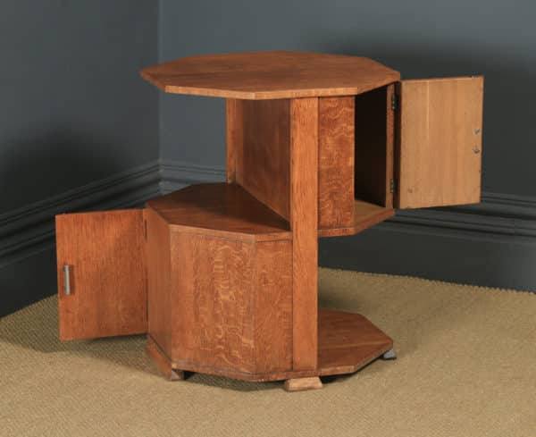 Antique English Art Deco Oak Octagonal Bedside Cabinet Table Nightstand (Circa 1941) - yolagray.com