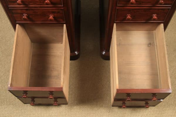 Antique English Pair of Victorian Figured Mahogany Bedside Chests / Tables / Nightstands (Circa 1860) - yolagray.com