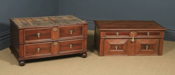 Antique English 17th Century William & Mary Oak & Fruitwood Geometric Two-Part Chest of Drawers (Circa 1690) - yolagray.com