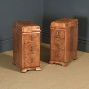 Antique Pair of English Art Deco Figured Walnut Bedside Cabinet Chests Tables Nightstands (Circa 1930) - yolagray.com