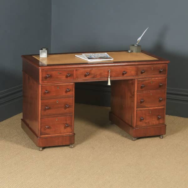 Antique English Victorian 3ft 10” Mahogany & Leather Pedestal Office Desk (Circa 1870) - yolagray.com