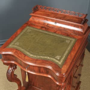 Antique English Victorian Figured Walnut Davenport Writing Desk (Circa 1860) - yolagray.com