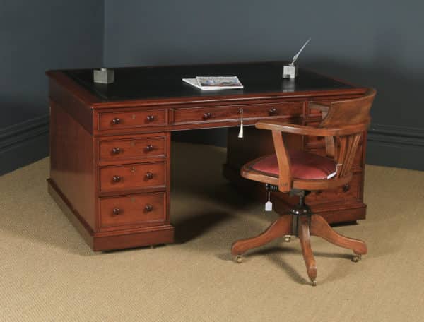 Antique English Victorian Mahogany & Leather 5ft Partner’s Pedestal Office Desk (Circa 1860) - yolagray.com