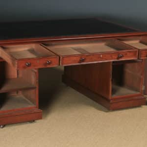 Antique English Victorian Mahogany & Leather 5ft Partner’s Pedestal Office Desk (Circa 1860) - yolagray.com