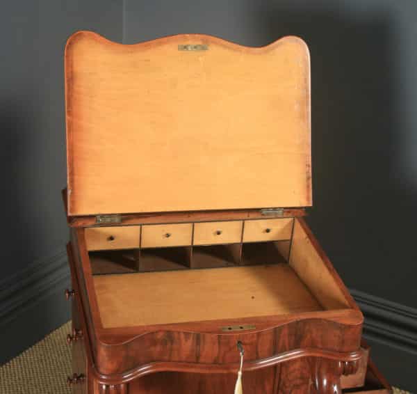 Antique English Victorian Figured Walnut Davenport Writing Desk (Circa 1860) - yolagray.com