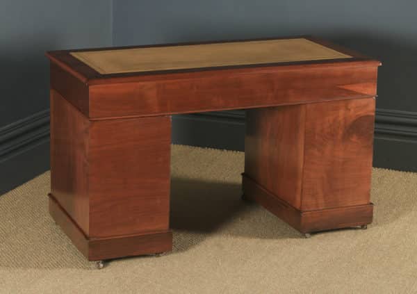 Antique English Victorian 3ft 10” Mahogany & Leather Pedestal Office Desk (Circa 1870) - yolagray.com