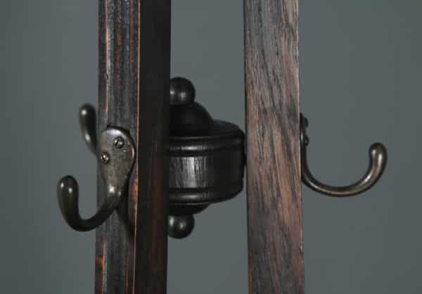 Antique Edwardian Oak & Brass Arts & Crafts Revolving Coat, Hat, Stick & Umbrella Hall Stand (Circa 1910) - yolagray.com