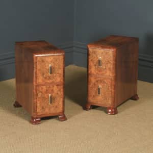 Antique Pair of English Art Deco Burr Walnut Bedside Chest Tables Nightstands (Circa 1930) - yolagray.com