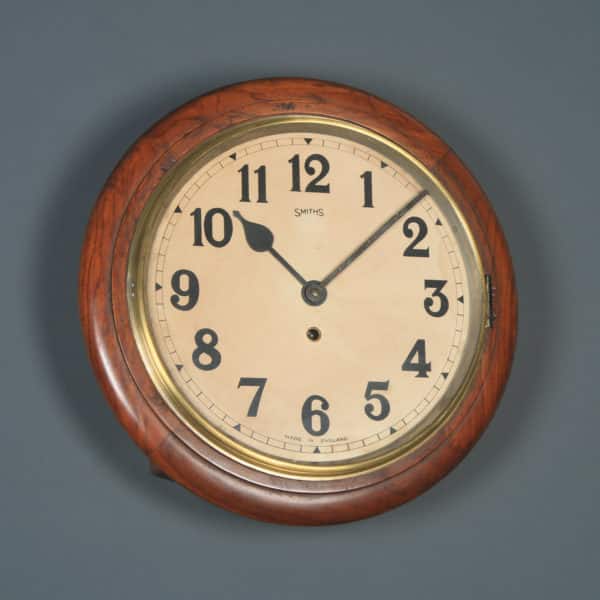 Antique 15½" Mahogany Smiths Railway Station / School Round Dial Wall Clock (Timepiece) - yolagray.com