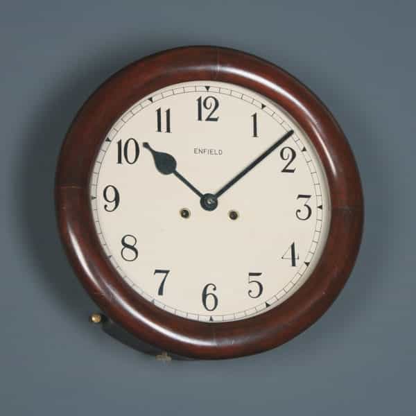 Antique 14½" Mahogany Enfield Railway Station / School Round Dial Wall Clock (Chiming) - yolagray.com