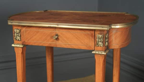Pair of French Empire Style Burr Walnut Kingwood & Brass Bedside Tables / Nightstands (Circa 1960) - yolagray.com