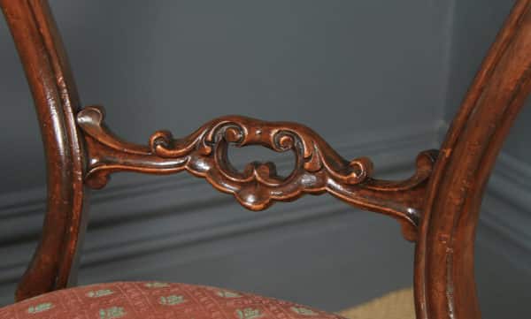 Antique English Victorian Pair of Walnut Carved Balloon Back Occasional Dining Chairs (Circa 1890) - yolagray.com
