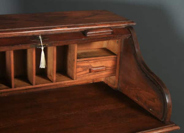 Antique English Edwardian 3ft Oak Roll Top Pedestal Office Desk (Circa 1910) - yolagray.com