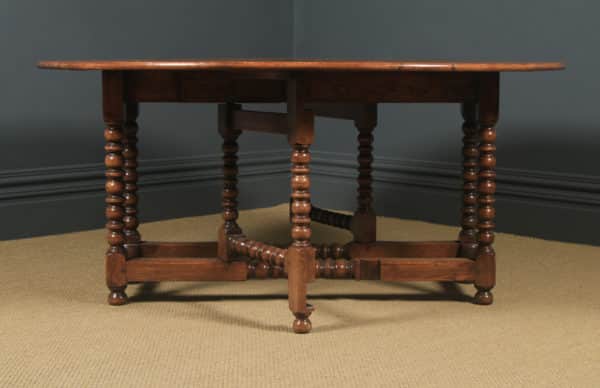 English 17th Century William & Mary Style Oak Gate Leg Oval Kitchen Dining Table (Circa 1980) - yolagray.com