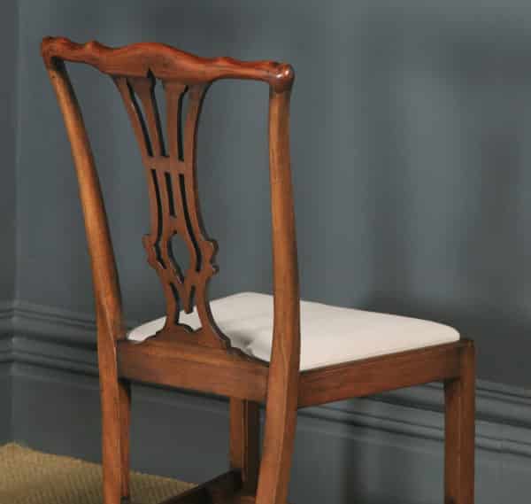 Antique English Set of Eight 8 Georgian Chippendale Style Mahogany Dining Chairs (Circa 1930) - yolagray.com