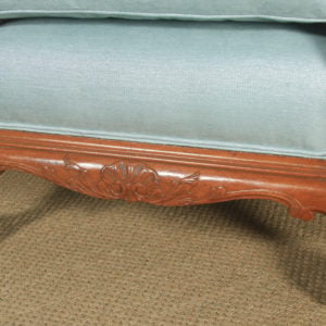 Antique English Edwardian Three Piece Walnut & Cane Aqua Blue Bergere Couch Settee Sofa Lounge Suite (Circa 1910) - yolagray.com