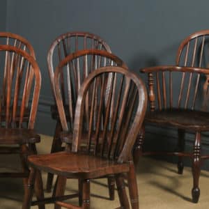 Antique Set of 10 Ten Victorian Ash & Elm Windsor Stick & Hoop Back Kitchen Chairs (Circa 1880 – 1920) - yolagray.com