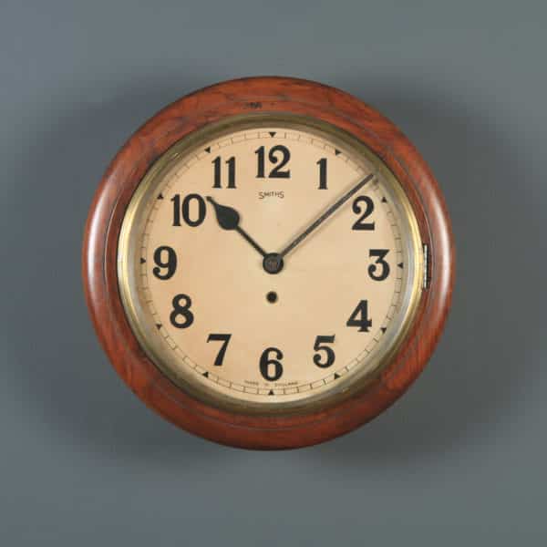 Antique 15½" Mahogany Smiths Railway Station / School Round Dial Wall Clock (Timepiece) - yolagray.com