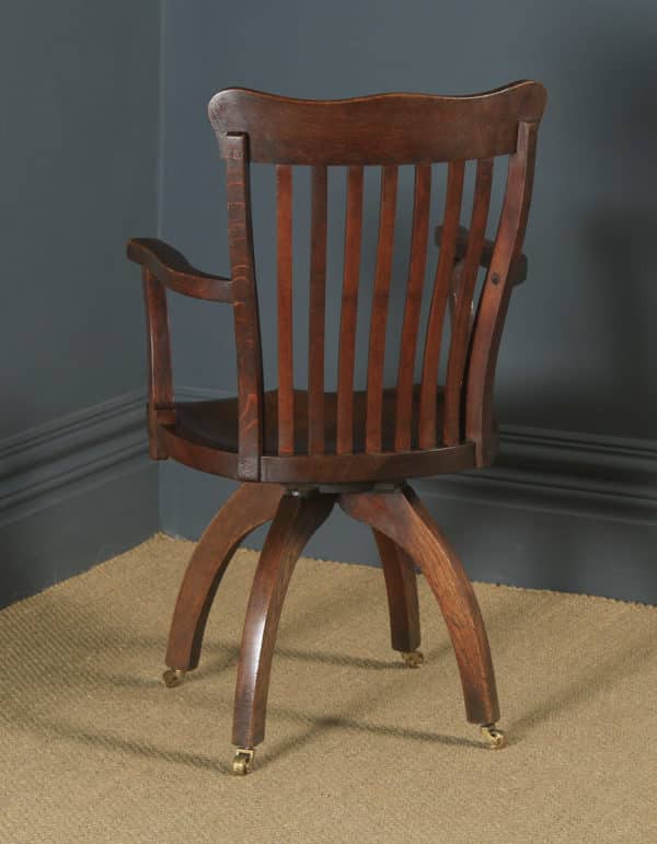 Antique English Edwardian Oak Revolving Office Desk Arm Chair (Circa 1910)