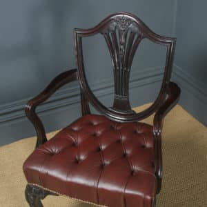 Antique English Georgian Hepplewhite Style Mahogany & Burgundy Red Leather Office Desk Arm Chair (Circa 1880) - yolagray.com
