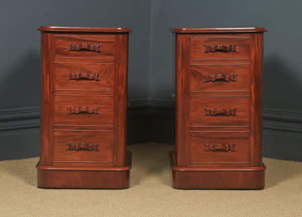 Antique English Pair of Victorian Figured Mahogany Bedside Cupboards / Cabinets / Tables / Nightstands (Circa 1860) - yolagray.com