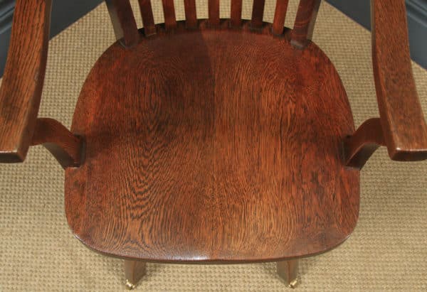 Antique English Edwardian Oak Revolving Office Desk Arm Chair (Circa 1910)