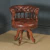 Antique English Victorian Oak & Brown Leather Revolving Office Desk Arm Chair (Circa 1880) - yolagray.com