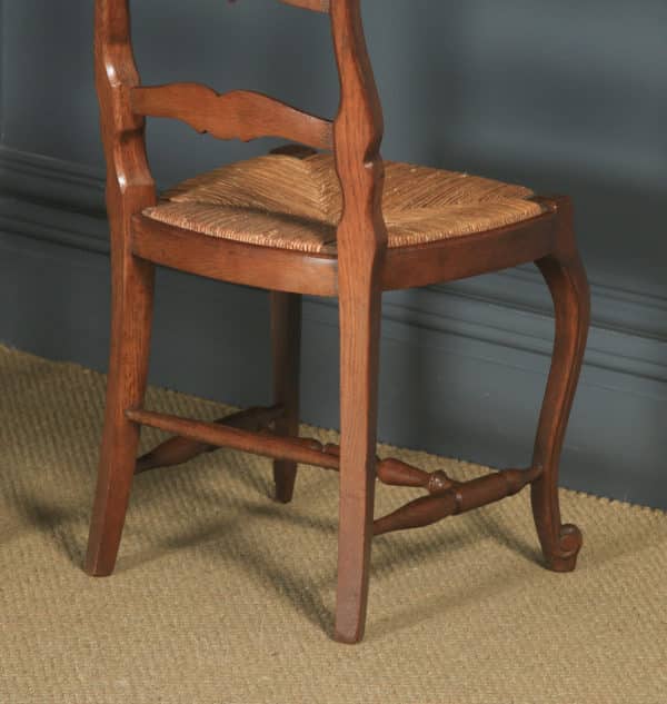 Antique French Set of 8 Eight Louis XV Style Oak Ladder Back Rush Seat Kitchen Dining Chairs (Circa 1920) - yolagray.com
