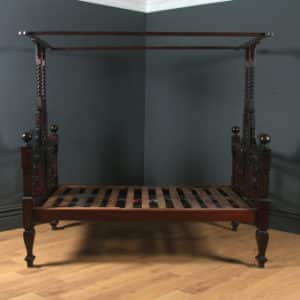 Antique 4ft 6” Victorian Anglo-Indian Colonial Raj Bombay Teak Four Poster Bed (Circa 1880)