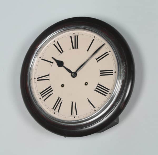Vintage 15" Mahogany HES Railway Station / School Round Dial Wall Clock (Chiming)