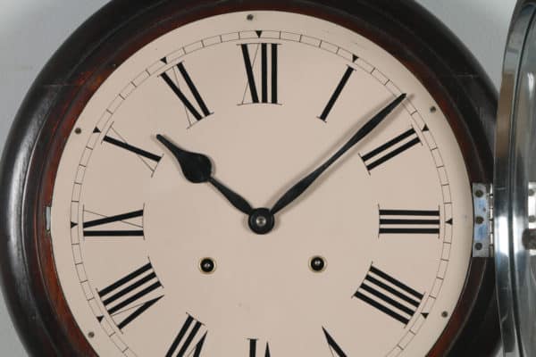 Vintage 15" Mahogany HES Railway Station / School Round Dial Wall Clock (Chiming)