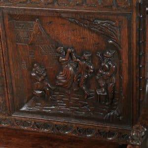 Antique English Victorian Oak Carved Green Man High Back Hall Settle / Monks Bench (Circa 1890) - Photo 9