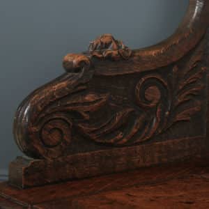 Antique English Victorian Oak Carved Green Man High Back Hall Settle / Monks Bench (Circa 1890) - Photo 11
