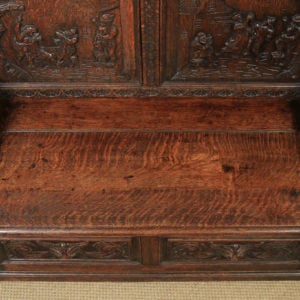 Antique English Victorian Oak Carved Green Man High Back Hall Settle / Monks Bench (Circa 1890) - Photo 14