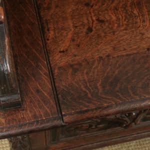Antique English Victorian Oak Carved Green Man High Back Hall Settle / Monks Bench (Circa 1890) - Photo 15
