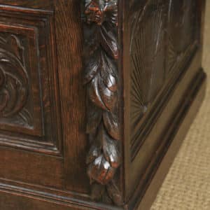 Antique English Victorian Oak Carved Green Man High Back Hall Settle / Monks Bench (Circa 1890) - Photo 17