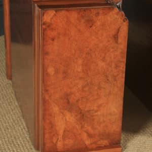 Antique Pair of English Art Deco Figured Walnut Bedside Cabinet Chests Tables Nightstands (Circa 1930)