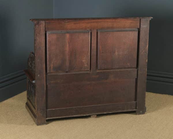 Antique English Victorian Oak Carved Green Man High Back Hall Settle / Monks Bench (Circa 1890) - Photo 24