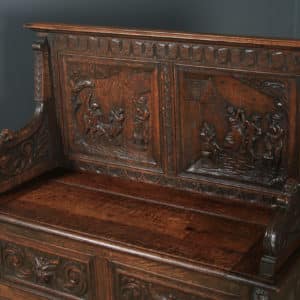 Antique English Victorian Oak Carved Green Man High Back Hall Settle / Monks Bench (Circa 1890) - Photo 3