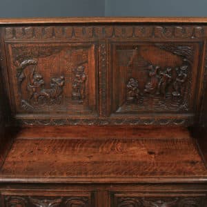 Antique English Victorian Oak Carved Green Man High Back Hall Settle / Monks Bench (Circa 1890) - Photo 4