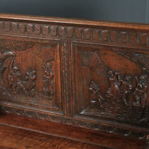 Antique English Victorian Oak Carved Green Man High Back Hall Settle / Monks Bench (Circa 1890) - Photo 5