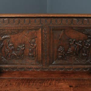 Antique English Victorian Oak Carved Green Man High Back Hall Settle / Monks Bench (Circa 1890) - Photo 6