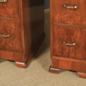 Antique Pair of English Art Deco Figured Walnut Bedside Cabinet Chests Tables Nightstands (Circa 1930)