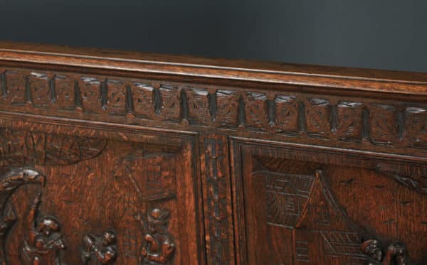 Antique English Victorian Oak Carved Green Man High Back Hall Settle / Monks Bench (Circa 1890) - Photo 7