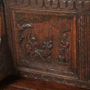 Antique English Victorian Oak Carved Green Man High Back Hall Settle / Monks Bench (Circa 1890) - Photo 8