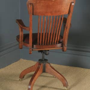 Antique American Edwardian Art Nouveau Oak Revolving Office Desk Arm Chair by Johnson Chair Co. (Circa 1910)